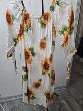 Sunflower Midi Dress - White & Yellow Floral
